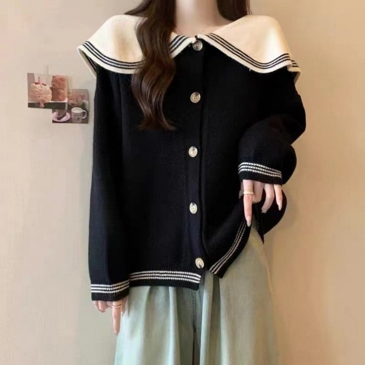 아이엠몽 여성 빅카라 세라 배색 가디건