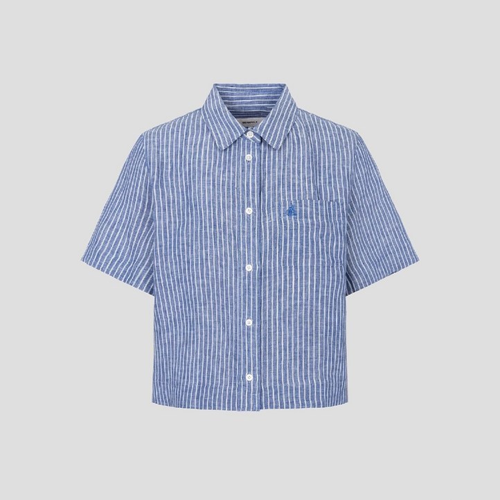 백화점 정품 26년SALE 빈폴레이디스 빈폴 BEANPOLE 리넨 반소매 스트라이프 셔츠  블루BF6365C02P