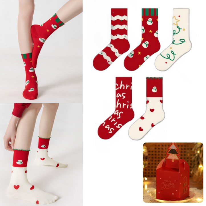 크리스마스 양말 세트 5족  종이상자 5p 연말선물세트