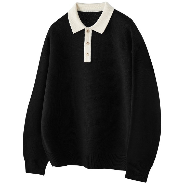 팀스핏 남성용 오버핏 배색 카라 하찌 니트 3Color