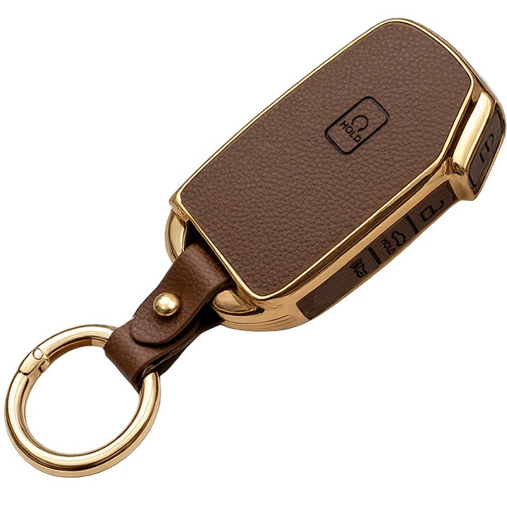 바이어블 기아 스포티지 K5 올뉴 K3 K7 카니발 쏘렌토 EV7 셀토스 호환 스마트키 가죽 TPU 케이스 키링 키홀더, 5버튼 TL32, 진브라운