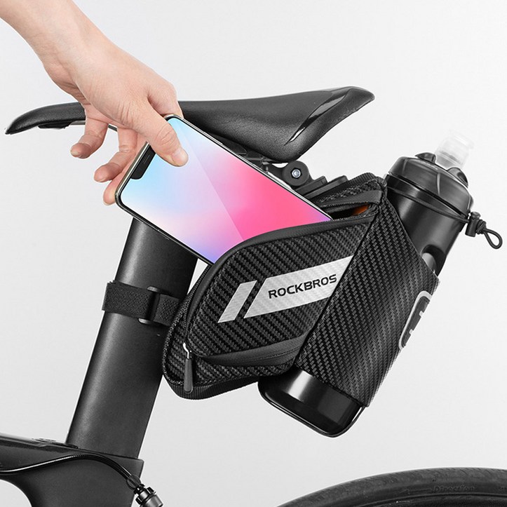 큐브자전거 파인큐브 자전거 방수 안장 가방+물통 홀더, 블랙