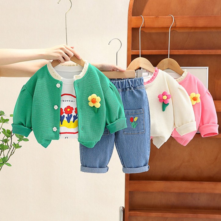 몽실이 벌룬소매 가디건 3pcs 상하복세트