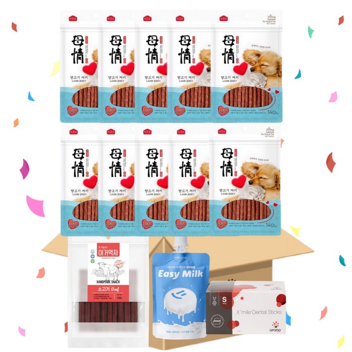 아수쿠 모정 양고기져키 140gX10개  이거먹자소고기져키100g  이지밀크50ml  우라노엑스마일먹는치약덴탈껌S 1p