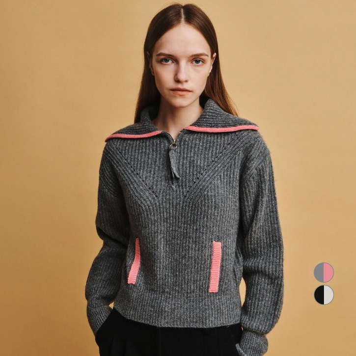 아바몰리 여성용 투톤 트리밍 풀오버 니트