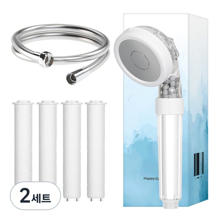 해피달링 3WAY 필터 샤워기  필터4p  물때방지 호스 2m, 2세트, 모던실버호스