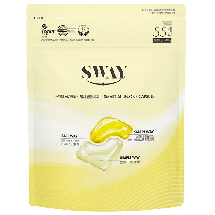 스웨이 식기세척기 액체 캡슐 세제 55p, 440g, 1개 스웨이 식기세척기 액체 캡슐 세제 55p, 440g, 1개