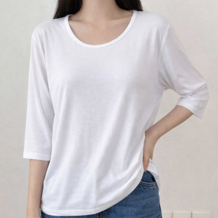 라라온 여성용 레이온 스판 심플 U넥 8부 티셔츠 26TSP3701