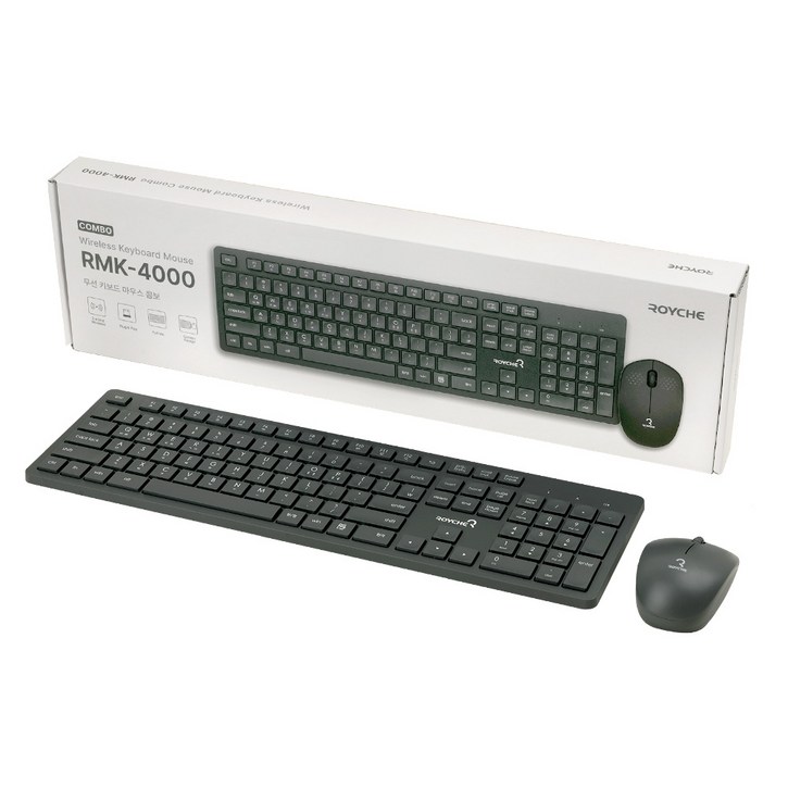 로이체 풀배열 저소음 인체공학 무선 키보드 마우스 세트, 일반형, RMK4000, 애쉬 그레이