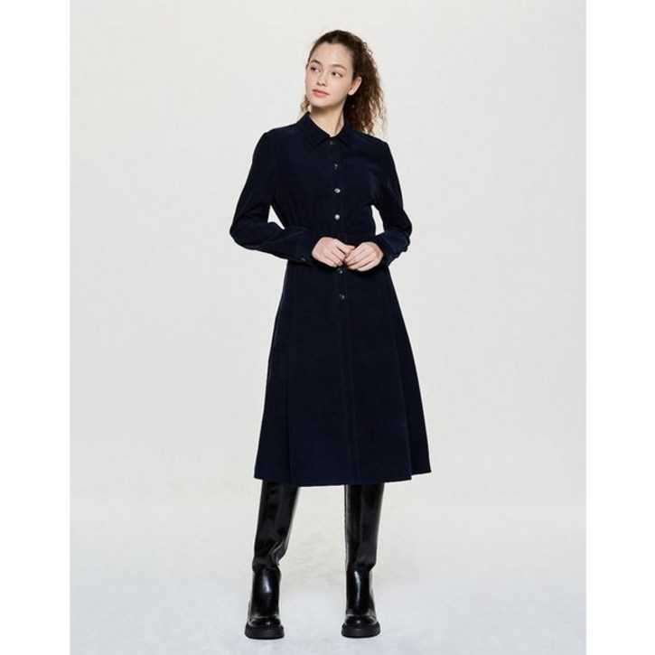 헤지스레이디스 [25FW][HSDR-5D903] 네이비 벨티드 면 긴팔원피스