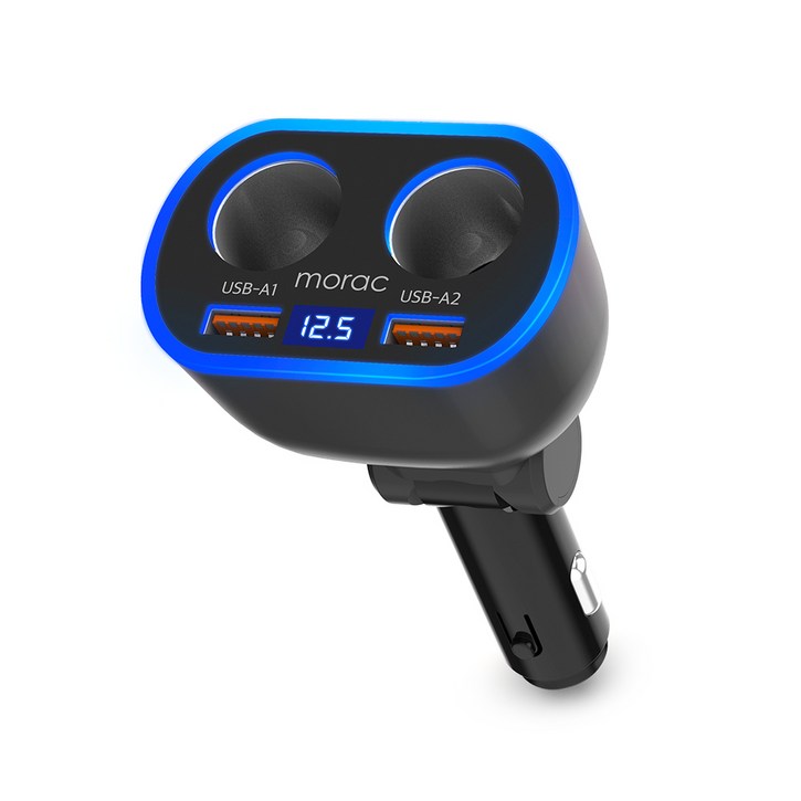 모락 네다 D4 시거잭 2소켓 USB 2포트 차량용 고속 충전기, 1개