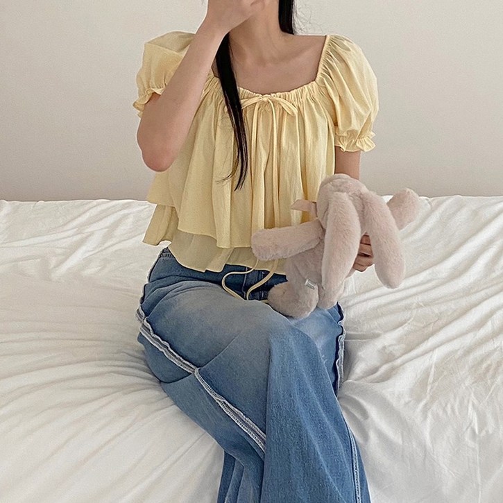 타니즈 린데 리본 퍼프소매 반팔 블라우스 - 5컬러