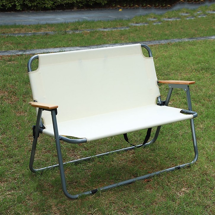 캠핑 휴대용 더블 벤치 접이식 체어 의자, 1개, 더블 체어 베이지