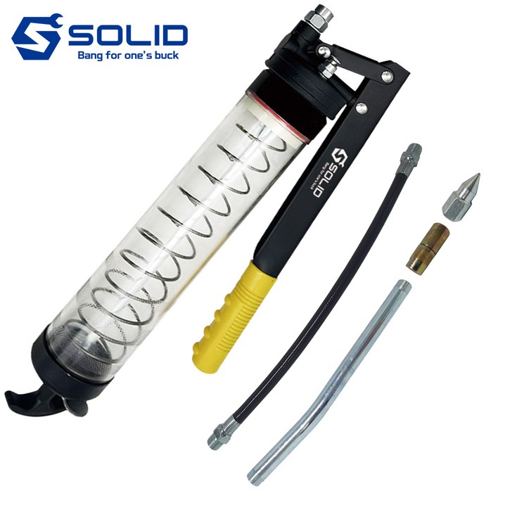솔리드 투명 구리스건 600cc 말통형 구리스펌프 주입기 자동차 굴삭기 SOLGP600, 1개