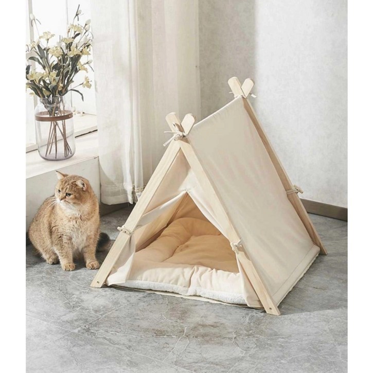 고양이 숨숨집 원목 텐트 하우스