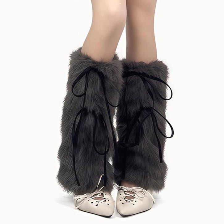 안다스팡 여성용 털보풀 레그워머 스트랩 리본 디자인 페미닌 감성 겨울 발토시