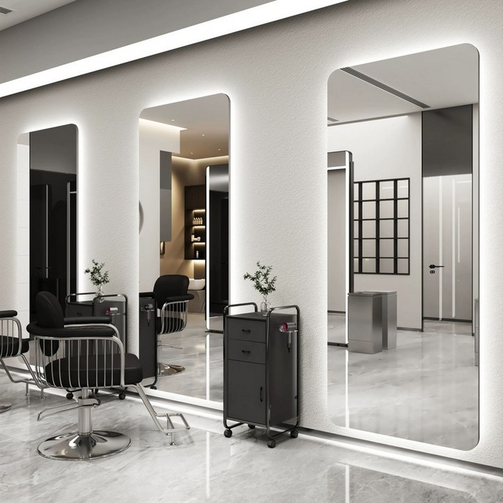 대형 거울 미용실 조명 메이크업 헤어샵 LED 바버샵, 70x150 조명 사각 모서리 B