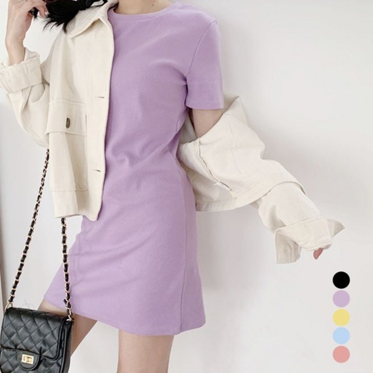 [디작소]여성 꾸안꾸 파스텔 컬라 반팔 미니원피스