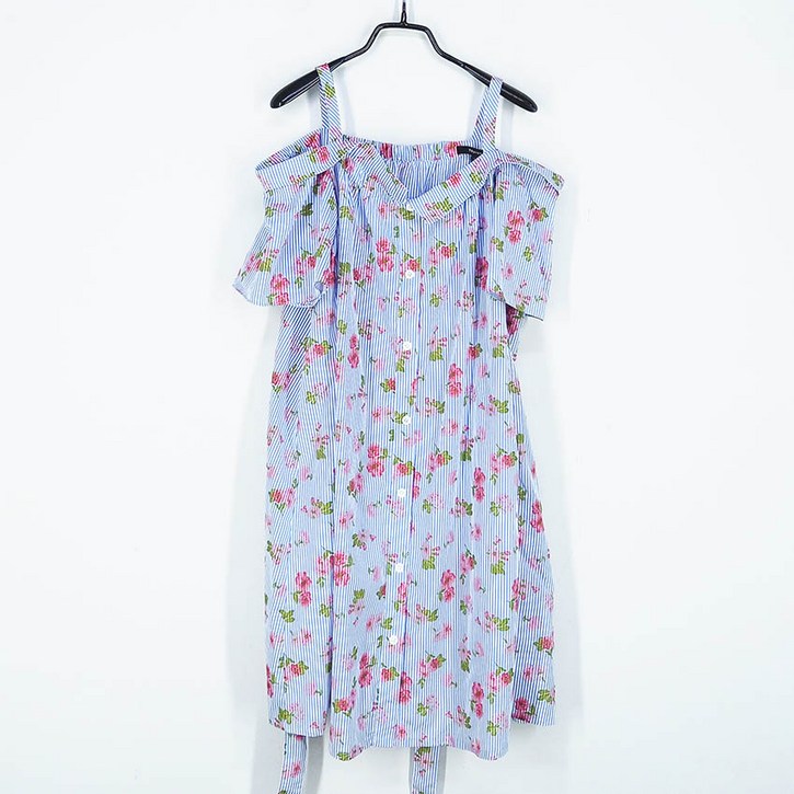 빈티지다온 티렌 여성 뒷밴딩 허리끈 오프숄더 원피스 블루66