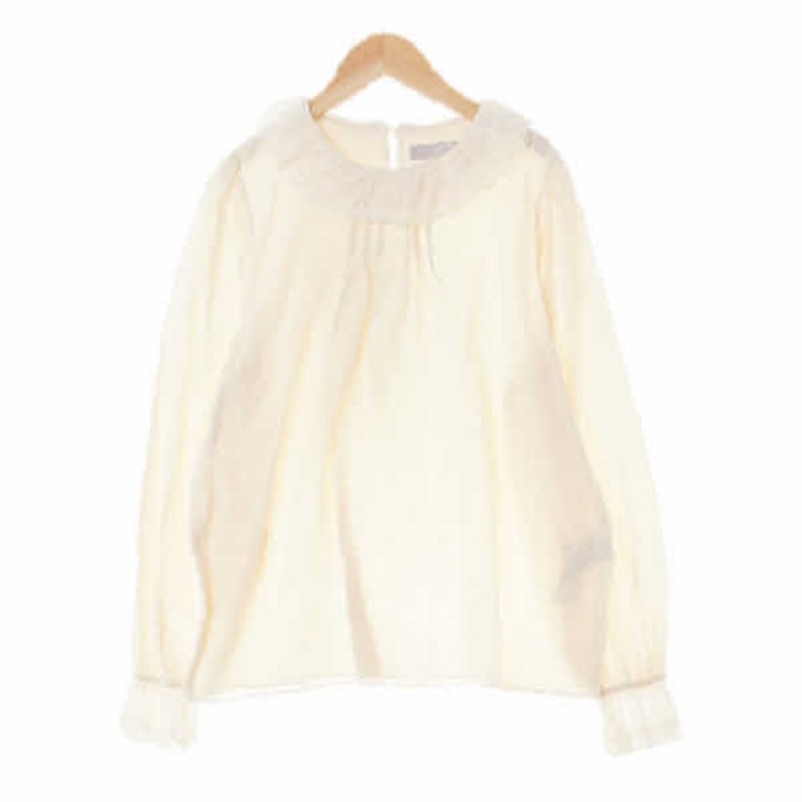 2128 에잇세컨즈 아이보리 면 펀칭레이스프릴카라블라우스 Free