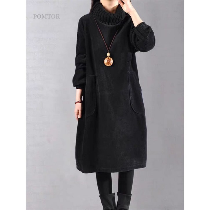 POMTOR 여성 빅사이즈 코듀로이 원피스 루즈핏 가을 겨울룩