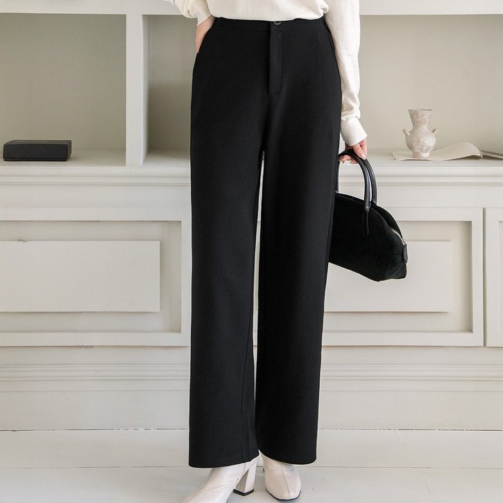 코코라벨라 여성 일자 뒷밴딩 스판 와이드 슬랙스 바지 팬츠