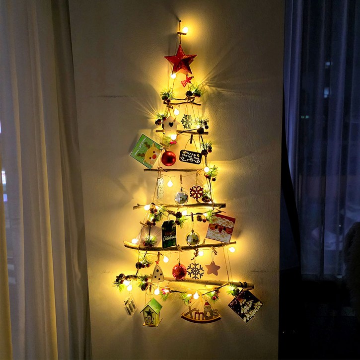 제이토리 크리스마스 나무 벽트리 조명 앵두전구 풀세트 6단 창문 벽 행잉 꾸미기, 1.벽트리 세트 앵두전구 웜색