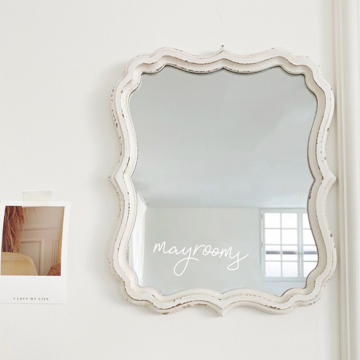 빈티지 프렌치 쉐비 화이트 엔틱 벽걸이 거울 우드 카페 화장대 매장 인테리어 A32X39