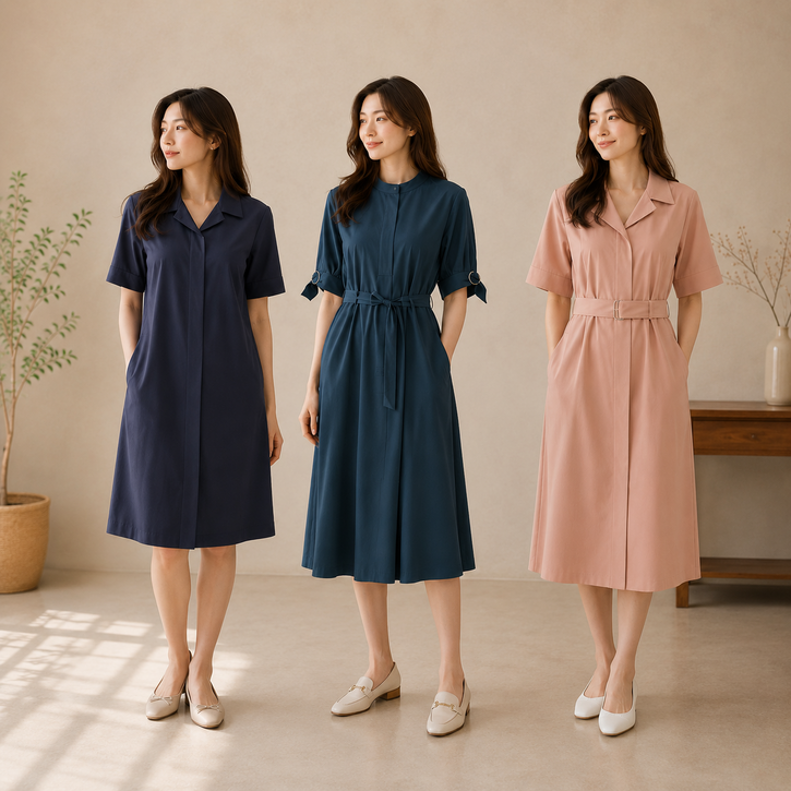 여성 여름 쿨 스판 카라 미디 포켓 원피스 3종 LTMSOF01