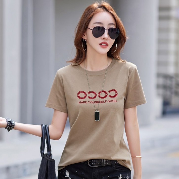 NEW 여름 여성용 패션 유니크 라운드 반팔 티셔츠 슬림핏 반팔 여사 캐주얼 면티 데일리룩 여성의류 5color