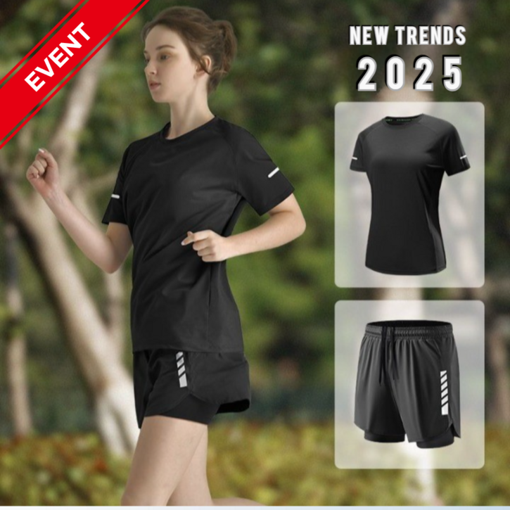 바이밍 여성 런닝복 스포츠웨어 상하 운동복 세트  반팔투인원 반바지