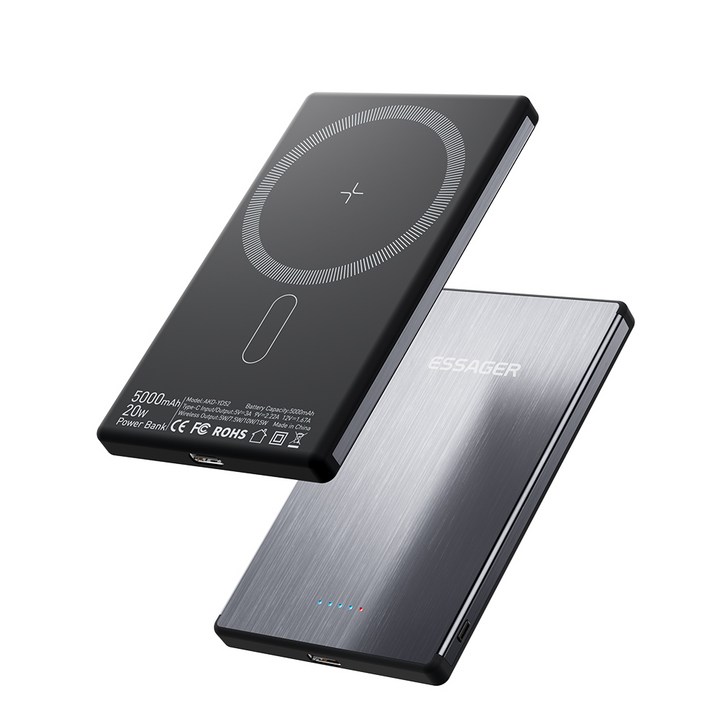 Essager 맥세이프 고속 무선충전 보조배터리 5000mAh, 그레이