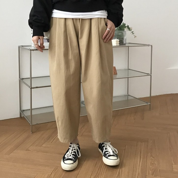 럭키제이 핀턱 통 배기 팬츠 면 빅사이즈 코튼 바지 여성용