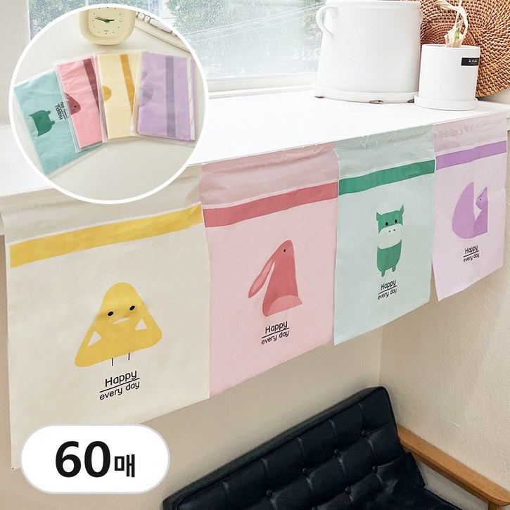 차량용 쓰레기봉투 1세트60매 접착식 일회용 착 붙이는 쓰레기통 접착 쓰레기봉지 쓰레기 비닐 봉투 비닐휴지통