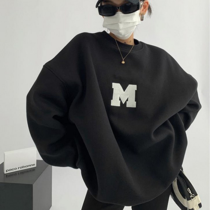 SAHINER 여성 오버사이즈 맨투맨 편안한 루즈핏 데일리 긴팔티셔츠 LWAWY62