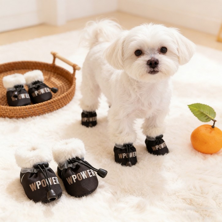 [재고 정리 세일]강아지 겨울 방한 눈길 부츠 부드러운 바닥 논슬립 신발 외출 방오 털 신발 애견 발보호