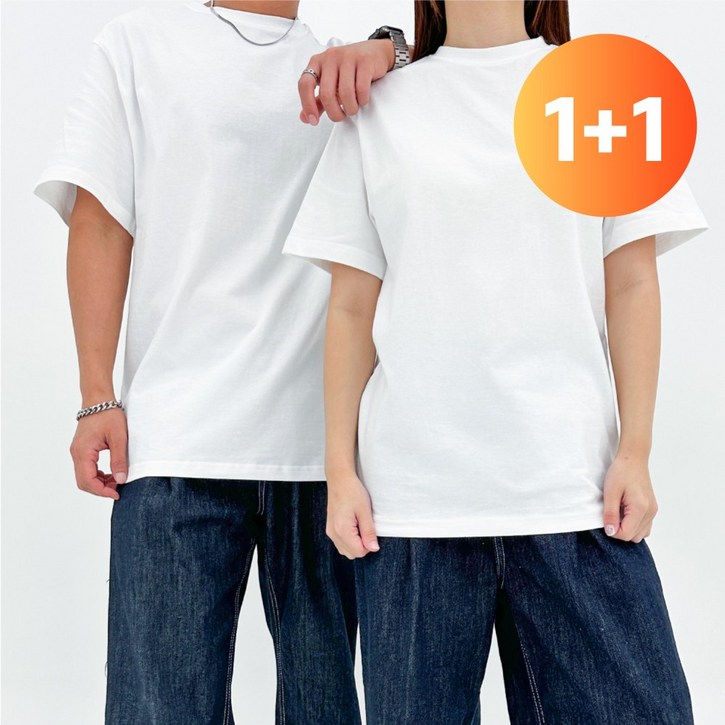 11유베이직 남녀공용 도톰한 레이어드 무지 반팔 라운드 면티 20수 데일리 오버핏 2장