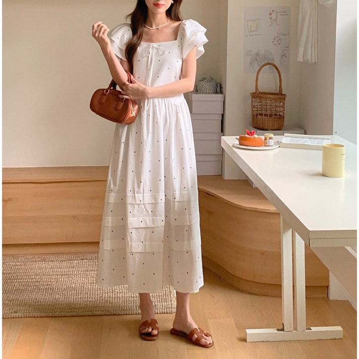 더블공주 도트 퍼프  롱원피스 체형커버