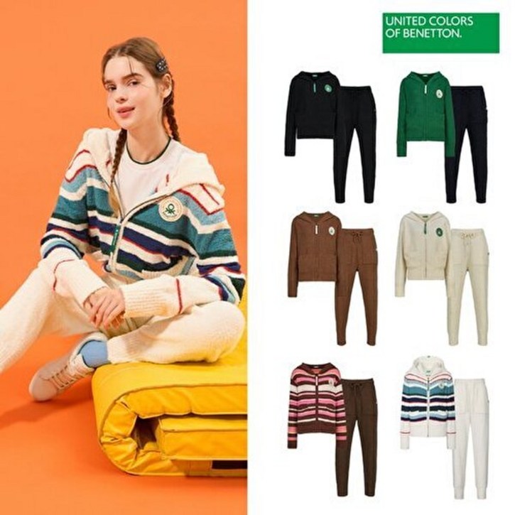 베네통 소프트부클 니트셋업 2종 (후드집업+팬츠)