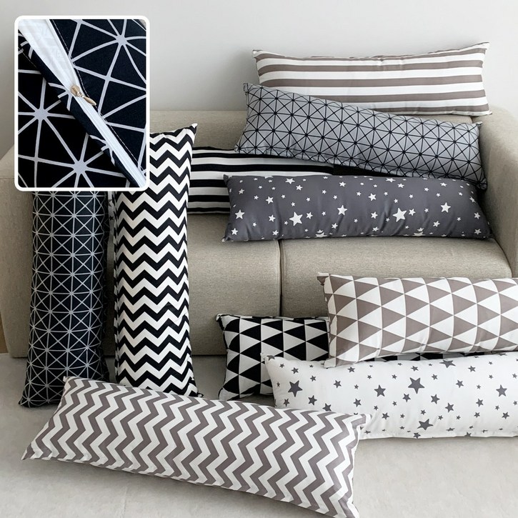 헬로베딩 북유럽풍 솜포함 2인용 베개롱쿠션