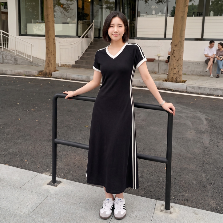 안녕데일리 꾸안꾸 더블 A라인 스포티 롱 원피스