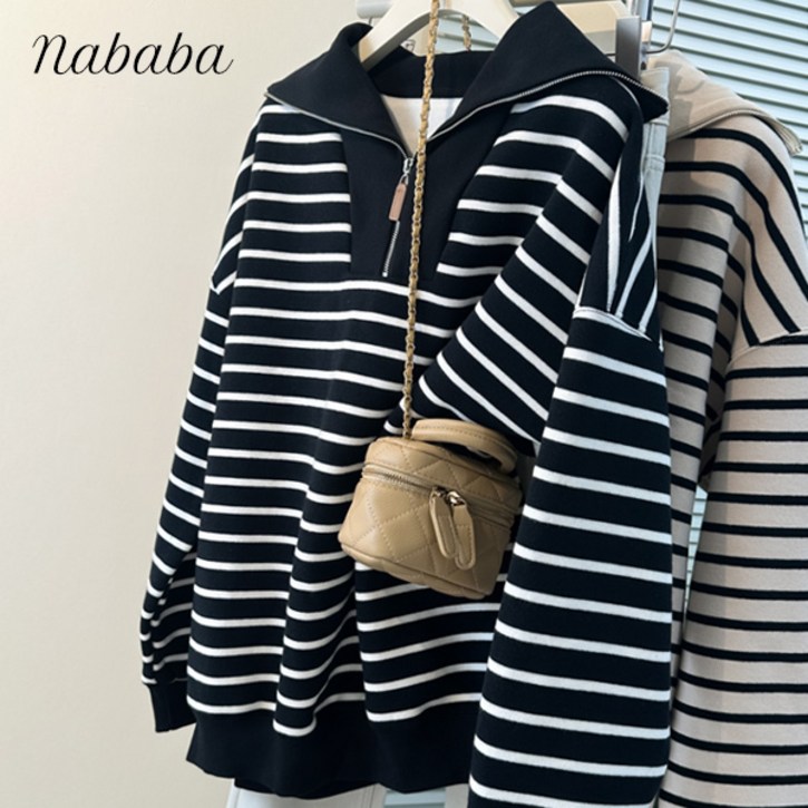 나바바 NT2250 여성 캐주얼 단가라 긴팔 카라 맨투맨