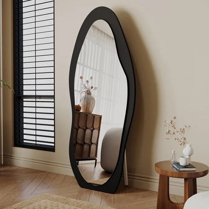 SOPUM HOUSE 인테리어 스탠드 전신거울 프리미엄 대형 웨이브 비정형, 블랙