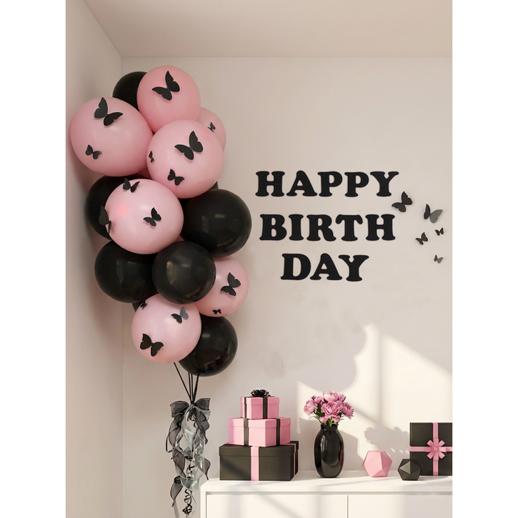 크레샤 블랙핑크 생일파티용품 헬륨효과 파티풍선세트, 1박스, 핑크나비