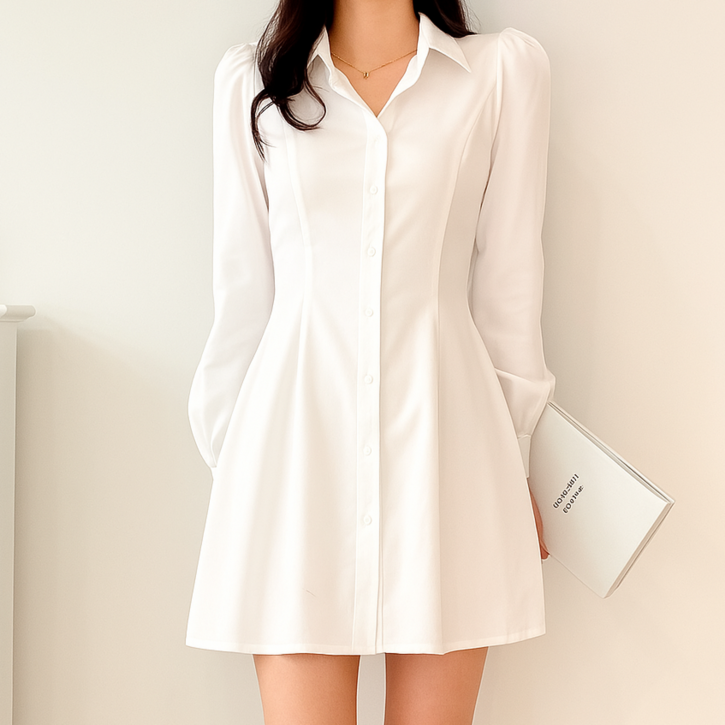 투디 퍼프 핀턱 플레어 셔츠 미니 원피스 허리밴딩, 3color