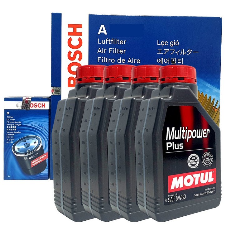 보쉬 SM6 2.0 가솔린 엔진오일 교환 셋트 필터  합성유 모튤 O1186A29925W30 4L, 4개, 5w30, 1L