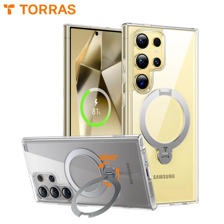 (공식) TORRAS 토라스 업그레이드 360도 회전식 스탠드 밀리터리 등급 충격 방호 초강력 맥세이프 호환 반투명 휴대폰 케이스- 언제든 이상적 각도 쉽게 찾기!