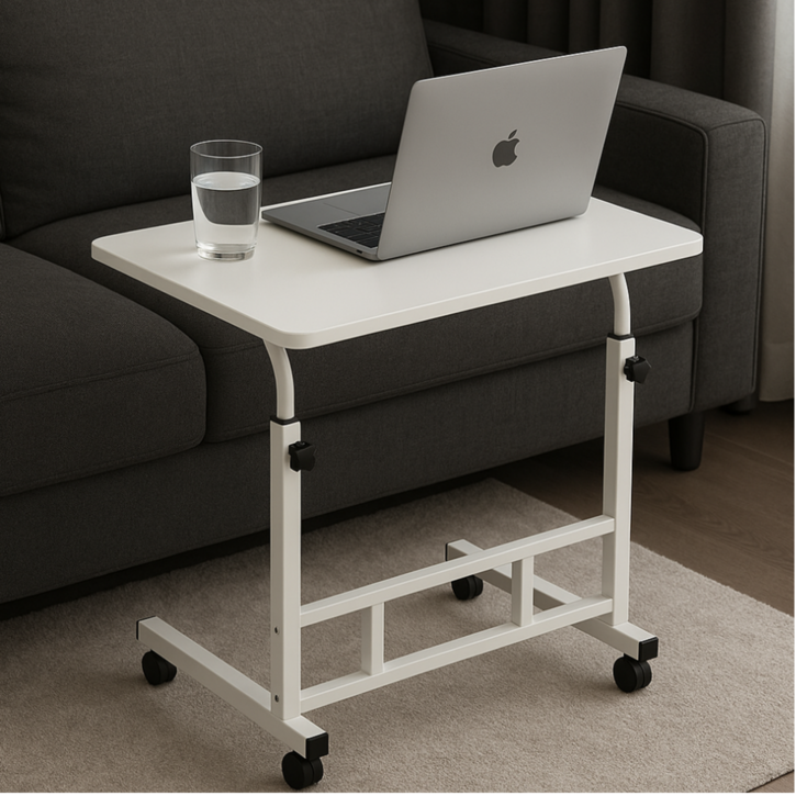 조온하루 프리미엄 바퀴달린 높낮이 조절 수납칸 이동식 사이드 테이블 책상, 화이트