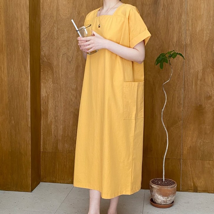 온도바이헤이 자체제작 스퀘어넥 반팔 여름 롱원피스