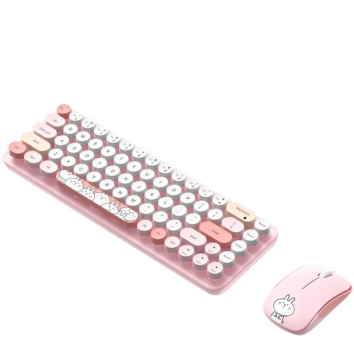 hoco. K7 토끼 2.4GHz 저소음 무선 키보드 마우스 세트, 핑크, K7, 일반형